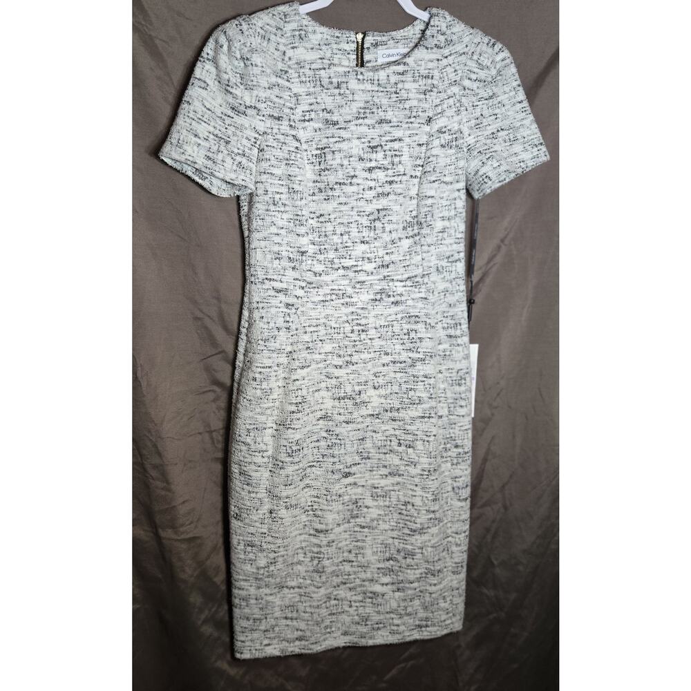 NWT Calvin Klein Patterned Short-Sleeve Sheath Dress Black Cream Size 6